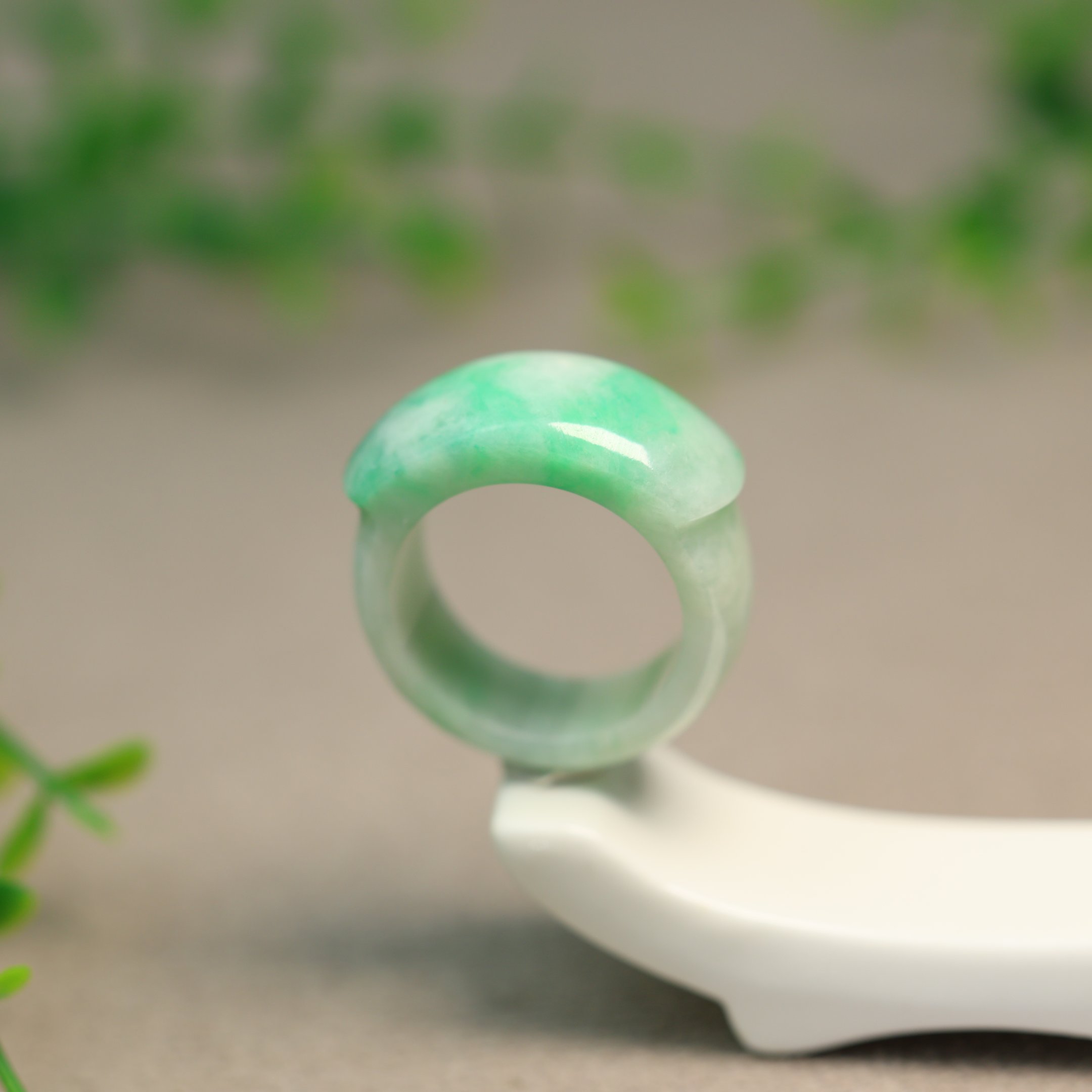#N738 Piaoyang Green Burmese Natural Grade A Jade Saddle Ring Men’s Ring