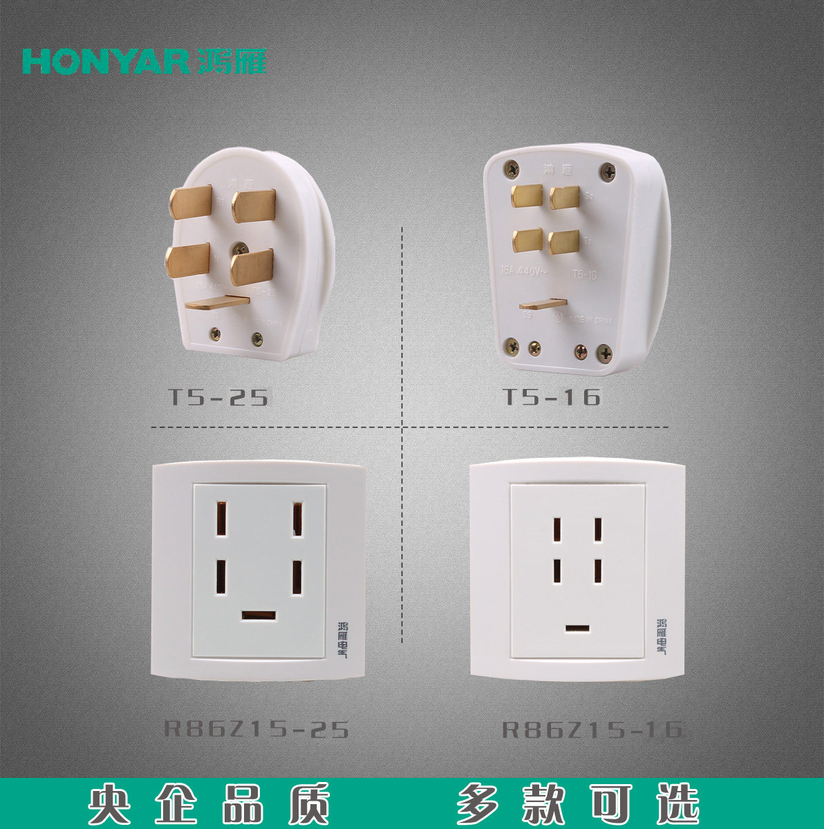 Hangzhou Hongyan socket industrial three-phase five-wire 440V 380V with grounding plug T5-16A25A plug socket