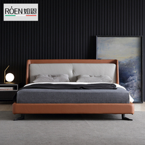 Such as Enimagery Modern Pole minimalist Genuine Leather Bed High-end Designer Style Double Bed-like Soft Bag Backrest