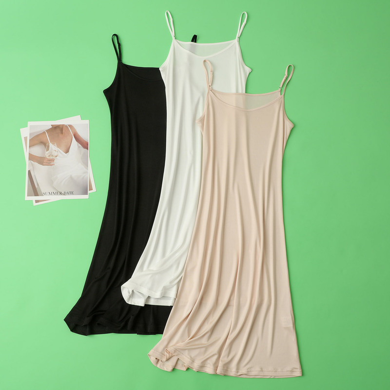 Extra-Long Over-The-Knee 100% Mulberry Silk Mid-Length Slip Dress Petticoat Base Dress Nightgown for Women, Thin for Summer