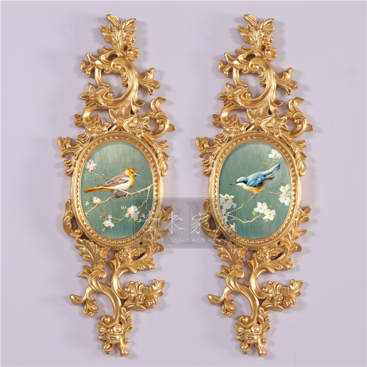 29 Pendant Sofa Bed BACKGROUND WALL WALL DECORATION BAROQUE BLUE BIRDIE FLOWER OIL PAINTING GOLD LEAF LIGHT FAECAL