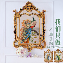 84x126 European and American style French Baroque pure hand-painted oil painting entrance fireplace painting decorative painting Peacock green red
