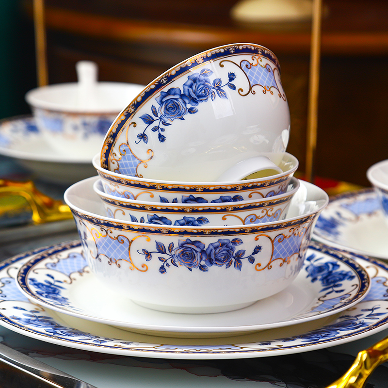 Ceramic bowl chopsticks combination of blue and white porcelain tableware portfolio ipads Chinese style restoring ancient ways dishes suit creative household bowls plates