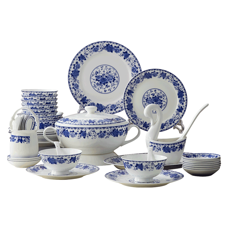 Dishes suit household of Chinese style restoring ancient ways of jingdezhen tableware suit glaze of blue and white porcelain bowls plate suit household gifts