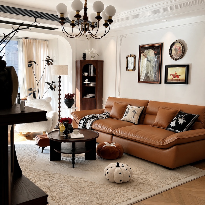 2026 New Cream-Colored Vintage-Style Cat-Scratch-Resistant Leather Sailboat Sofa for Small Apartment Living Room, Straight-Line Fabric Sofa 2026 New Cream-Colored Vintage-Style Cat-Scratch-Resistant Leather Sailboat Sofa for Small Apartment Living Room, Straight-Line Fabric Sofa