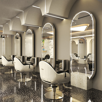 Marble net red barber shop single double-sided mirror hairdresser mirror table hair salon special floor mirror with lamp can be hung on the wall