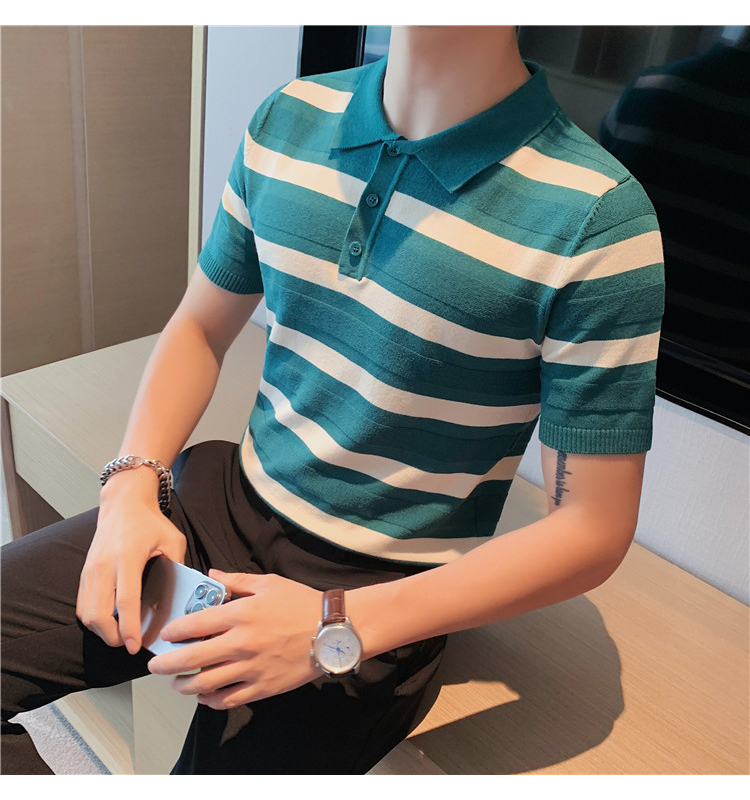 Mens Designer Polo Shirts With Short Sleeve Casual Tops Fashions Top Grade New Summer Brand Striped knitting 18