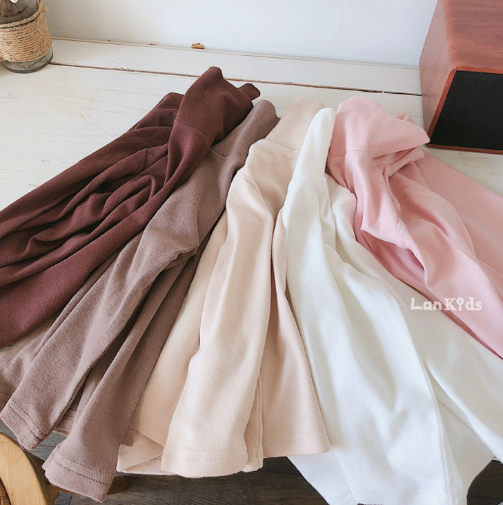 Số lượng cơ bản của chạy bộ nam và nữ Hàn Quốc trẻ em hoang dã chạm đáy áo thun cotton cổ cao len cộng với áo nhung áo thun trơn bé trai