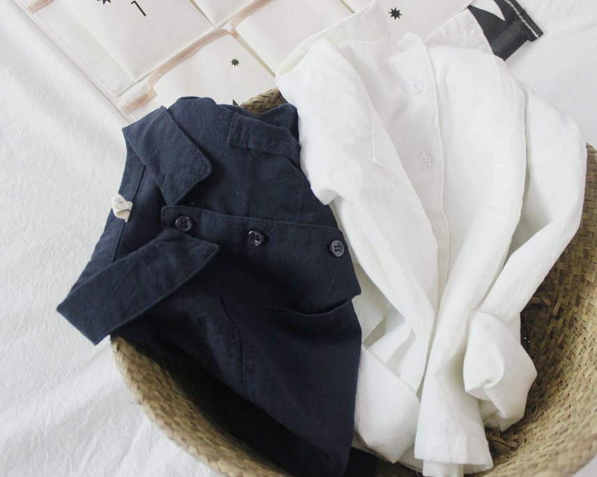 Nên dùng bông mềm để vào! Áo sơ mi cotton cổ điển của trẻ em Hàn Quốc - Áo sơ mi sơ mi dáng váy bé gái 
