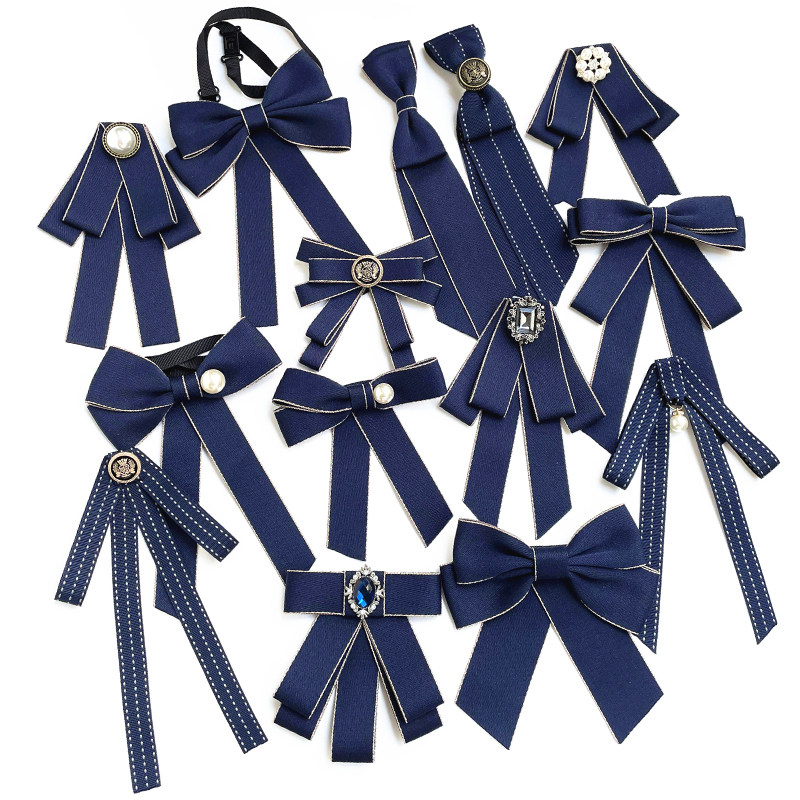 JK style blue women's college uniform bow tie tie bank card-free shirt accessory for girls