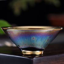Ceramic tea cup Jianzhan master cup Kiln becomes Kung Fu tea set Household gold-inlaid small tea cup Tea cup colorful single cup