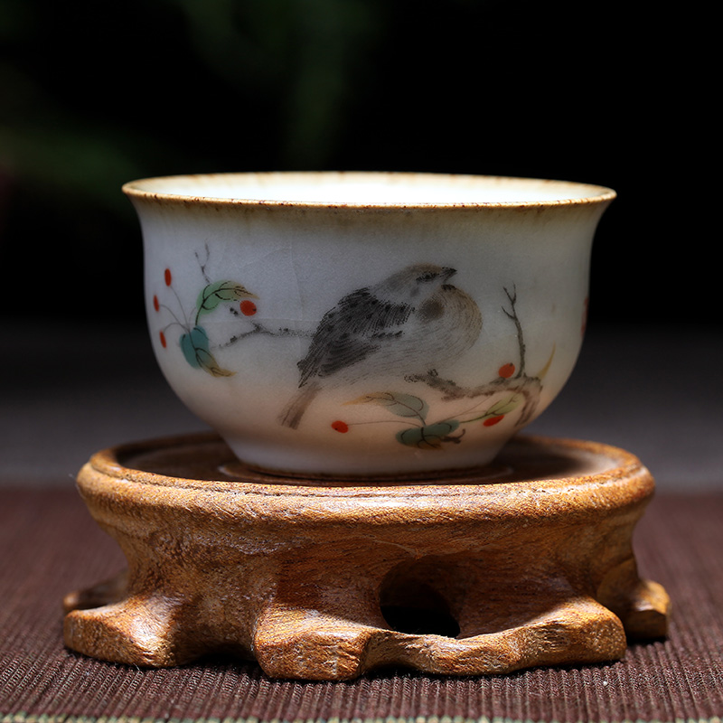 Hand-painted tea cup tea cup Retro ceramic Kung Fu tea set kiln becomes a single cup Painted stroke tea cup