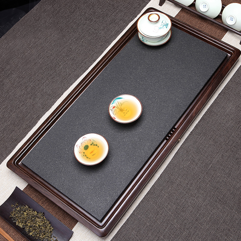Black sandalwood tea tray solid wood large number Ukkim stone utilf tea table simplified for home drainage tea sea To Jane