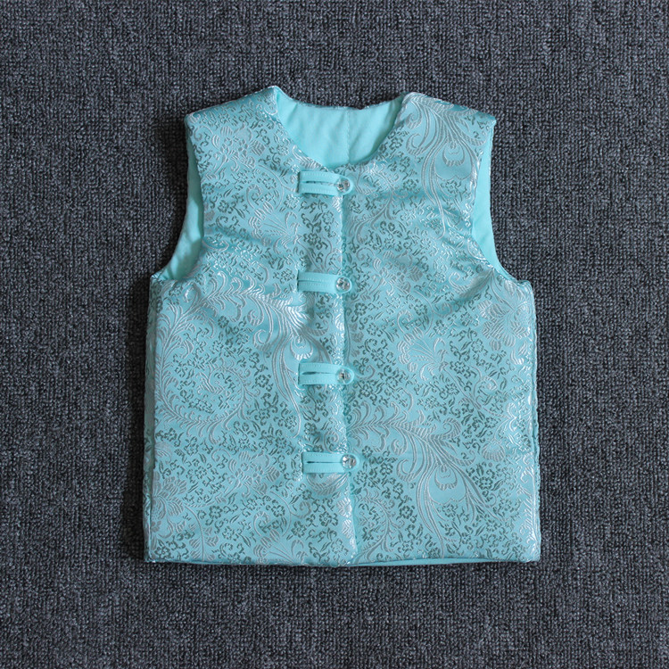 Children's Tang waistcoat pure cotton damask surface men and women's gold velvet handmade waistcoat Baby thin cotton vest Chinese style