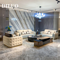 2024 new Armani buckle leather sofa post-modern simple high-end large apartment luxury villa Hong Kong style