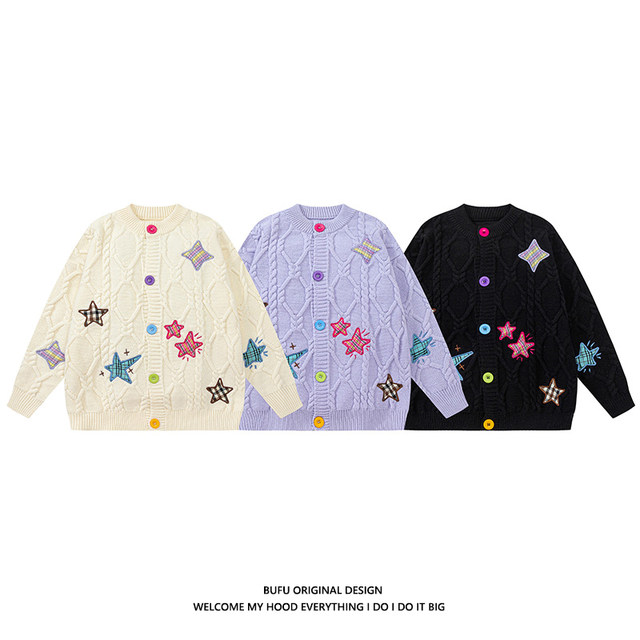 Billions of Boys ຍີ່ຫໍ້ແຟຊັ່ນແຫ່ງຊາດ milky ຫວານ embroidered sweater cardigan ສໍາລັບຜູ້ຊາຍແລະແມ່ຍິງຄູ່ retro oversize lazy jacket