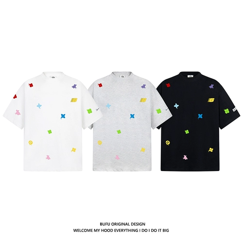 Головоломка в форме цветка, летняя футболка с коротким рукавом для влюбленных, в американском стиле, с вышивкой, этнический стиль