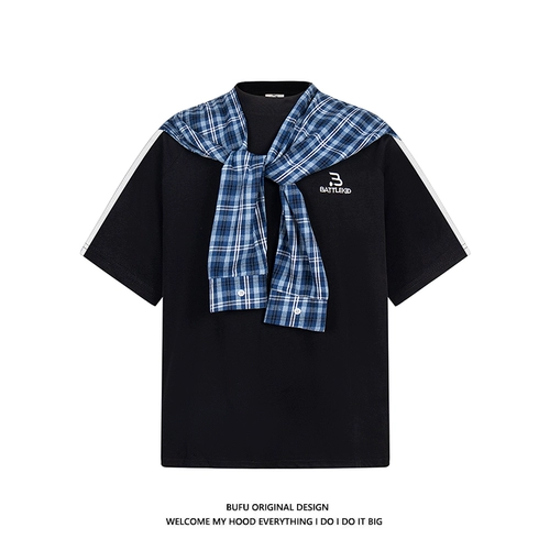 Съемная накидка подходит для мужчин и женщин, футболка для влюбленных, в американском стиле, с вышивкой, короткий рукав