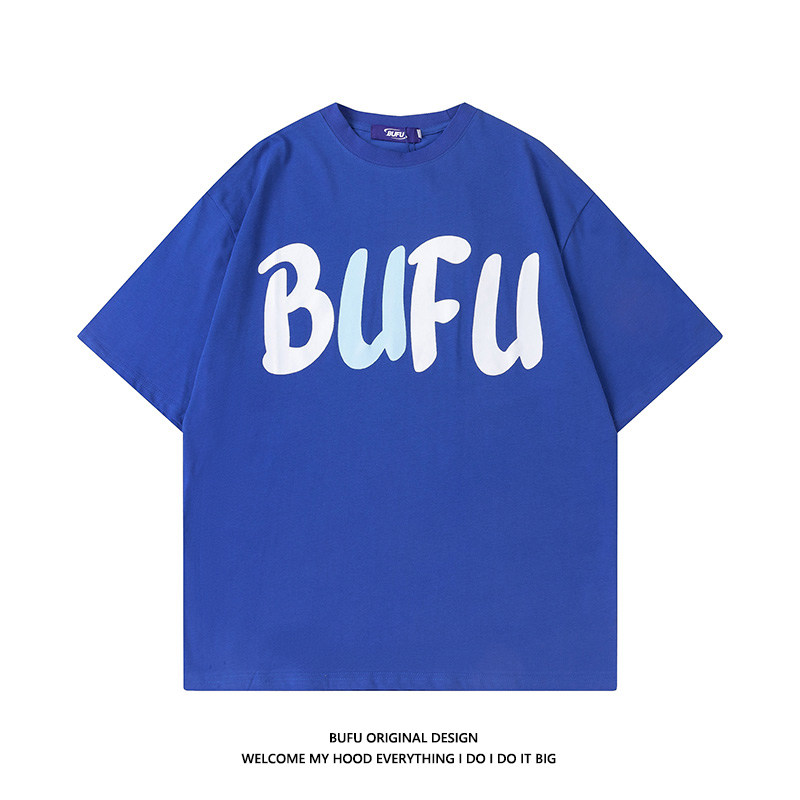 hundreds of millions juvenile BUFU national tide card Klein blue short sleeve male and female summer dress oversize oversize half sleeve blouse