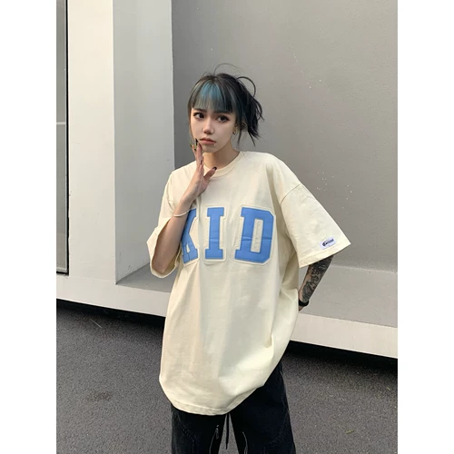 Летняя футболка с коротким рукавом для влюбленных, этнический стиль, в американском стиле, с вышивкой, оверсайз