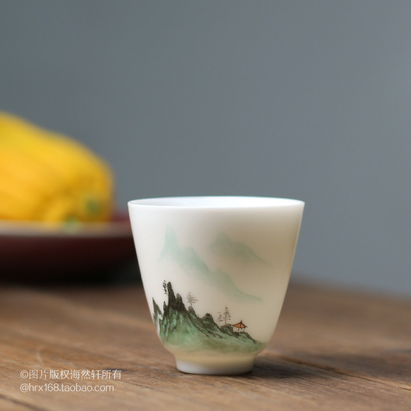 Original handmade Jingdezhen Gongfu tea with jade porcelain hand-painted landscape tasting tea cup Orchid cup master's cup thin tire
