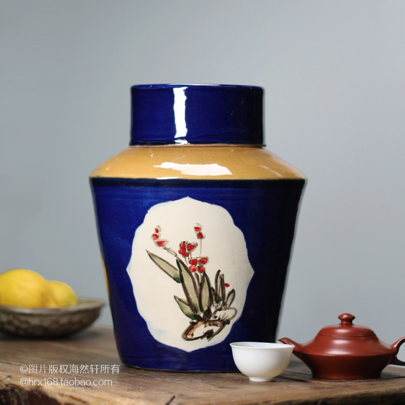 Traditional blue Puning tea pot Chaoshan Kung Fu specialty tea pot ceramic tea storage pot tea storage tea pot