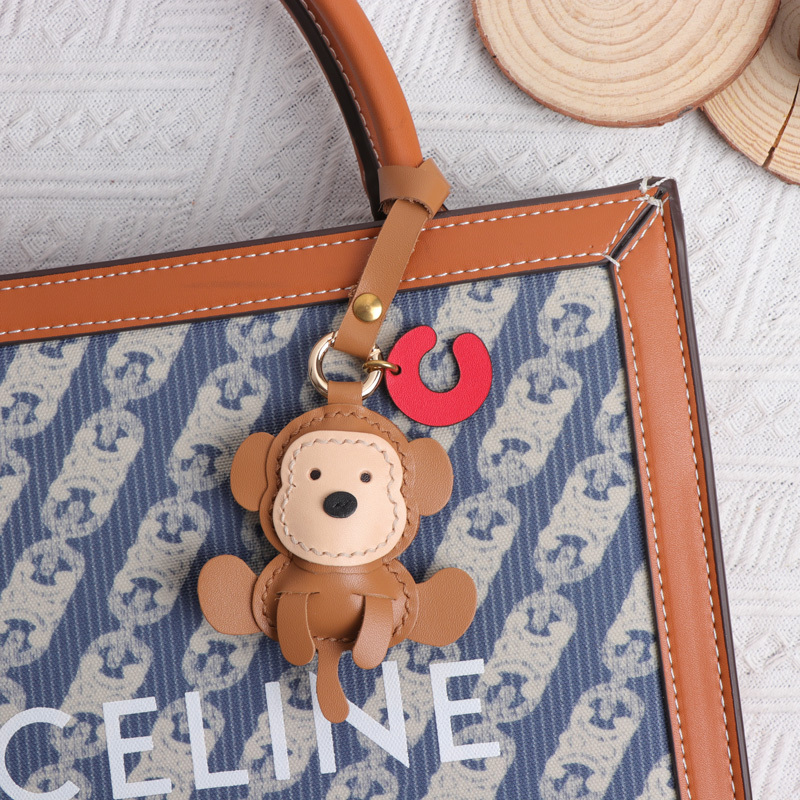 Handmade Cowhide Zodiac Monkey Backpack Pendant Car Keychain Cartoon Gift for Female Friends