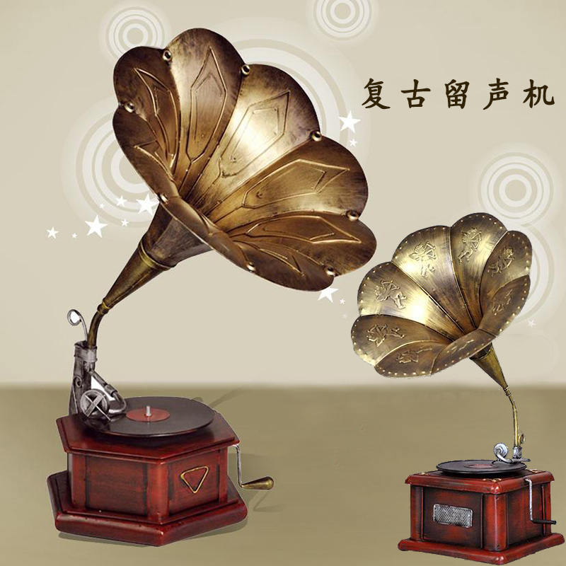 Retro Old-Fashioned Gramophone Model Ornaments Vinyl Record Player Home Soft Decoration Photography Props Living Room Decorations