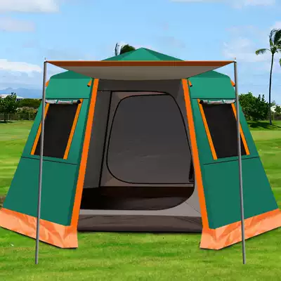 Outdoor automatic camping 3-4 people family rainproof thickened hexagonal aluminum alloy rod camping 5-8 people double-layer tent