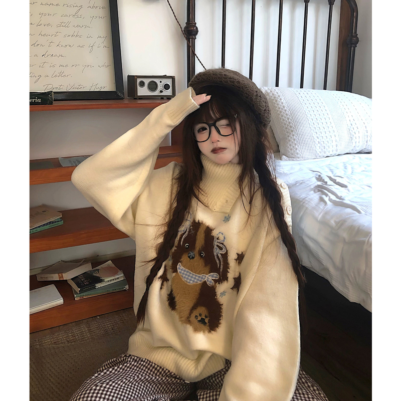 Tudou Potato Cat Gentle and Sweet Turtleneck Sweater for Women, Loose and Lazy, Soft and Cozy Design, Off-Shoulder Knit Top Tudou Potato Cat Gentle and Sweet Turtleneck Sweater for Women, Loose and Lazy, Soft and Cozy Design, Off-Shoulder Knit Top