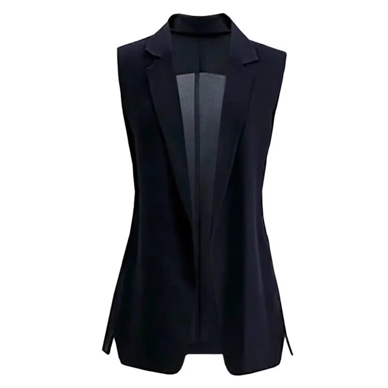 Authentic Bargain Outlet Foreign Trade Summer Chiffon Vest for Women, Sleeveless Cardigan with Waist-Cinching Slit and Suit Collar Vest Jacket