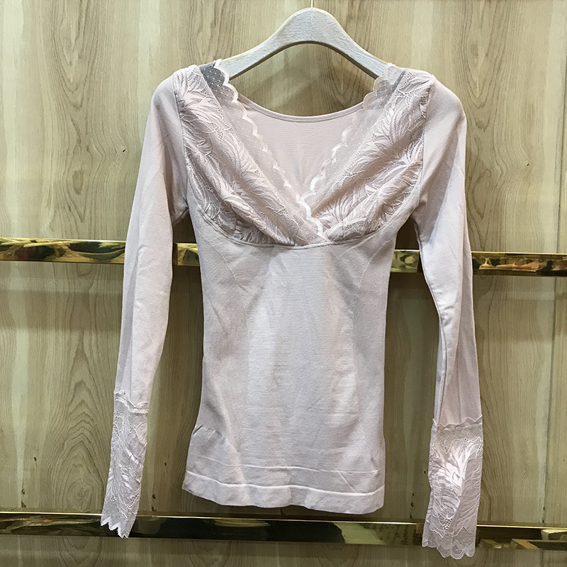 Sốt sợi định hình V-cổ ren khay ngực mỏng phần tay dài chạm đáy cơ thể định hình cơ bụng phụ nữ áo quan lot dep