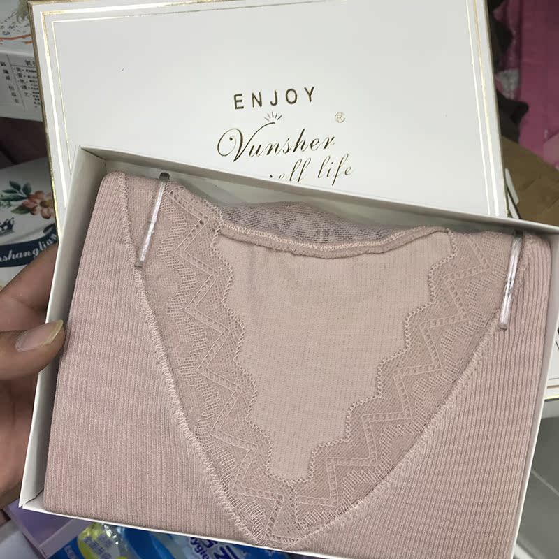 ENJOY sưởi sợi định hình đồ lót ren cổ chữ V dài tay chạm đáy quần áo mùa thu gợi cảm quần dài ấm áp phù hợp với phụ nữ áo giữ nhiệt