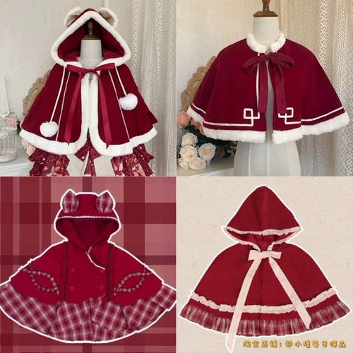 Оригинальное шерстяное пальто с капюшоном, бордовый плащ, куртка, стиль Лолита