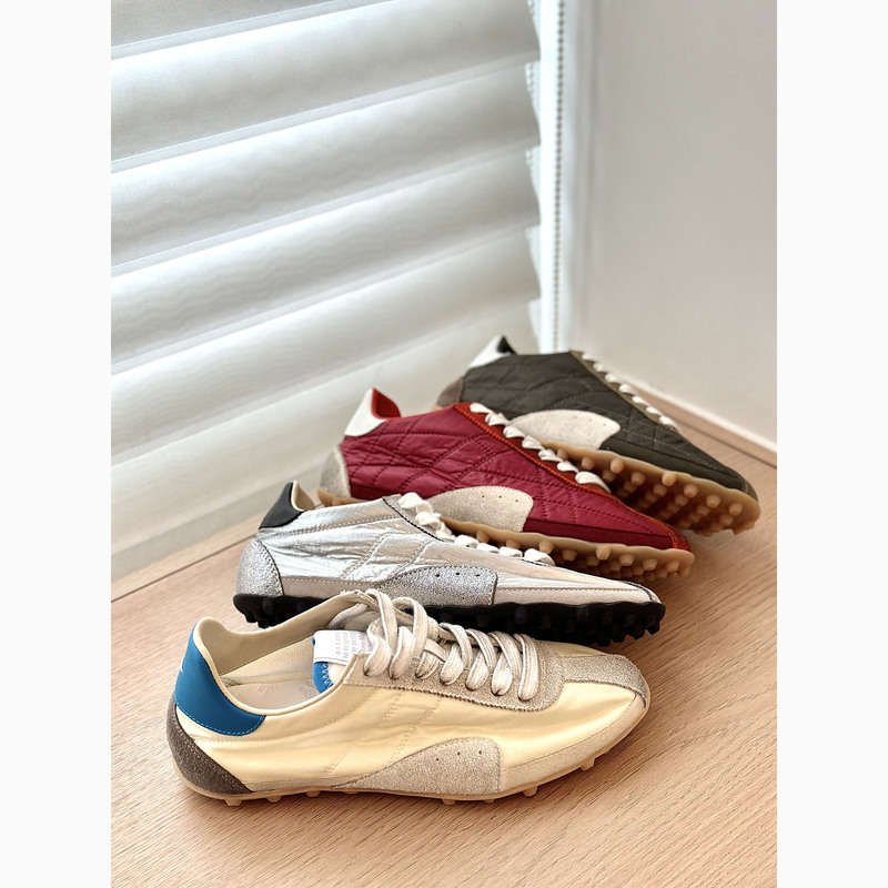 Factory-Made Waterproof Fabric and Leather Training Shoes, Thin-Soled Skate Shoes, Vintage Lace-Up Racing Shoes