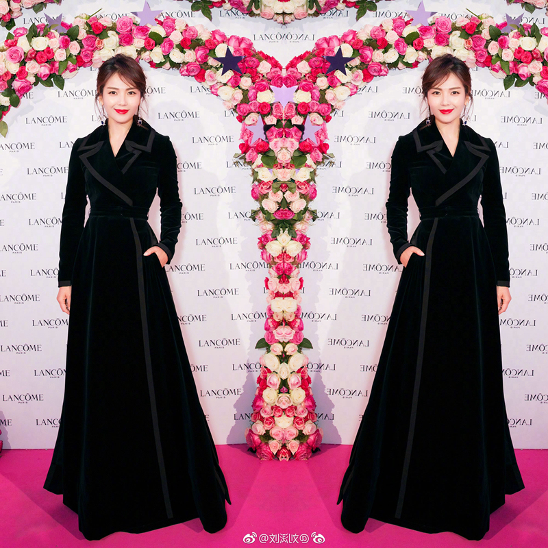 Liu Tao's Same Style Fashionable Slim-Fit Black Long Trench Coat, High-End Socialite Temperament, Slimming Over-The-Knee Velvet Coat