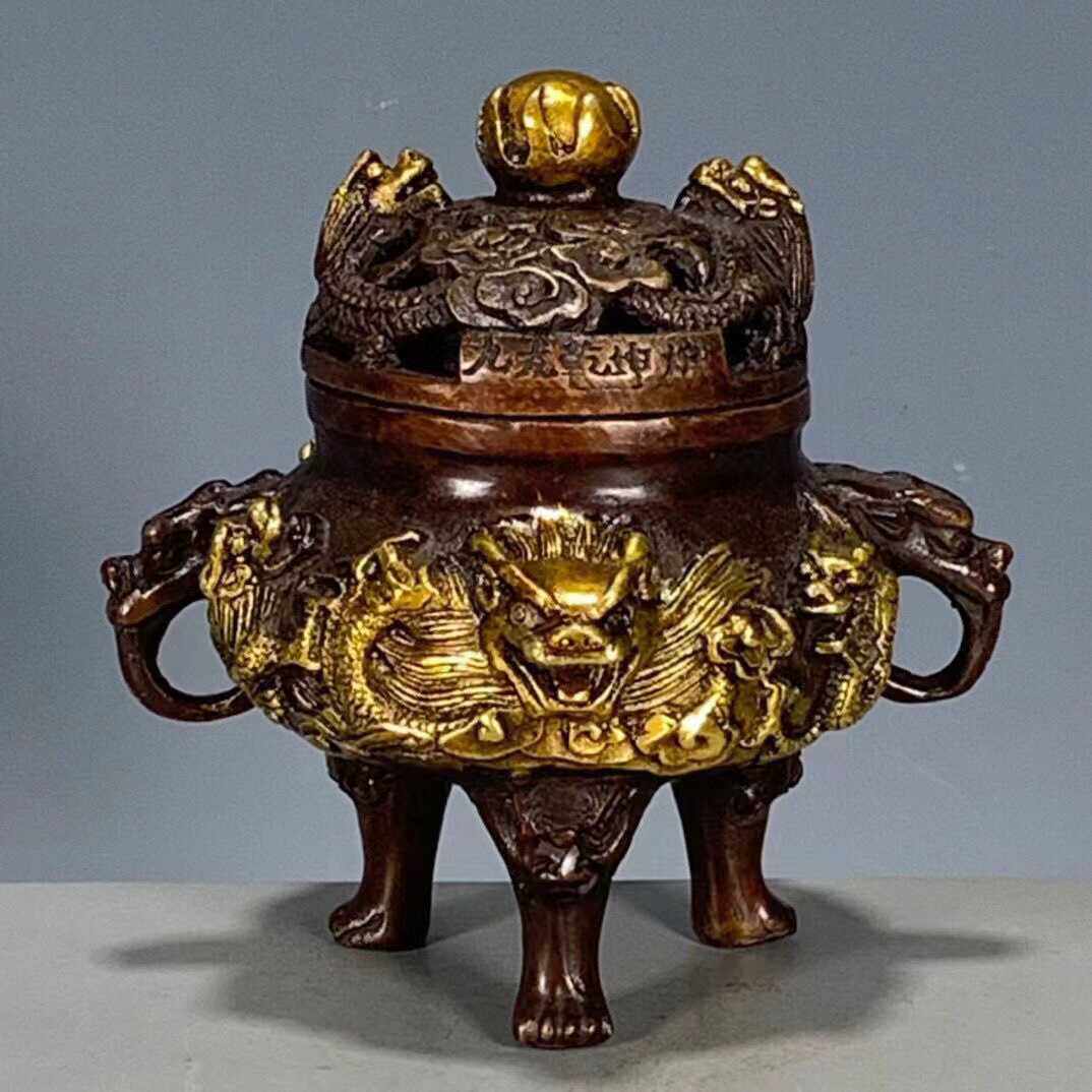 春秋戦国時代 発掘品 青銅器 三足雙耳八卦鼎 香炉 熏炉 古