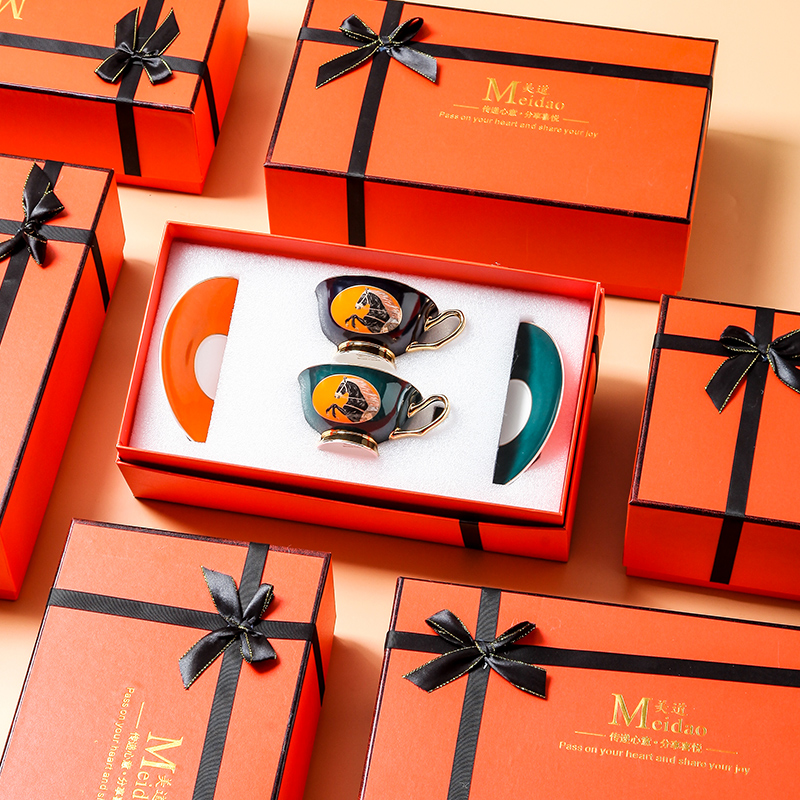 Mei Dao Jin Ge guardrail high-value European-style bone china coffee cup set high-end exquisite pair of cups and cups gift box
