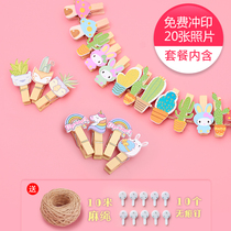 Creative hemp rope diy photo wall decoration Photo wooden clip Photo wall hanging love clip hemp rope incognito nail