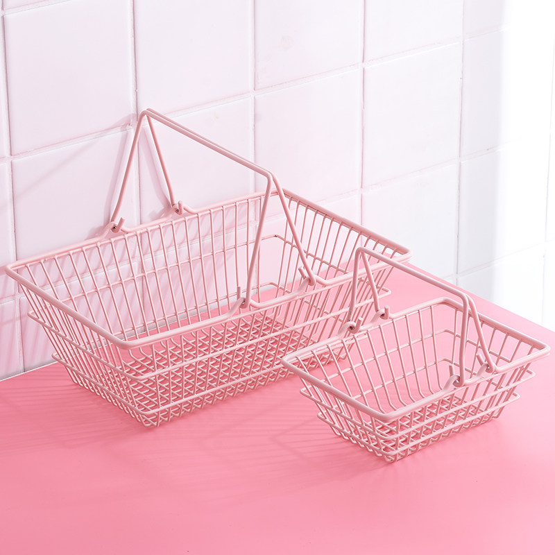 Cute Day Ensemble Pink Teenage Girl Hearts Iron Art Mini Shopping Basket Containing Basket Cosmetics Contained Shopping and Ins