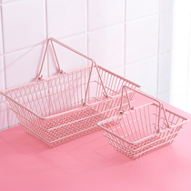 Cute Japanese pink girl heart Wrought iron mini shopping basket storage basket Cosmetics storage shopping ins ornaments