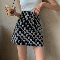 Short skirt womens 2021 summer new fashion Korean version of the small man high waist thin a-word hip letter skirt