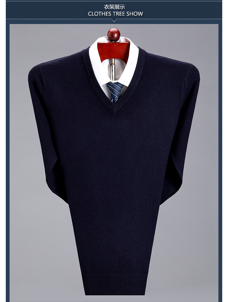 Áo len cashmere cổ điển của cha mùa đông dày cổ chữ V mặc áo len trung niên chạm đáy áo len cổ tròn áo khoác len nam
