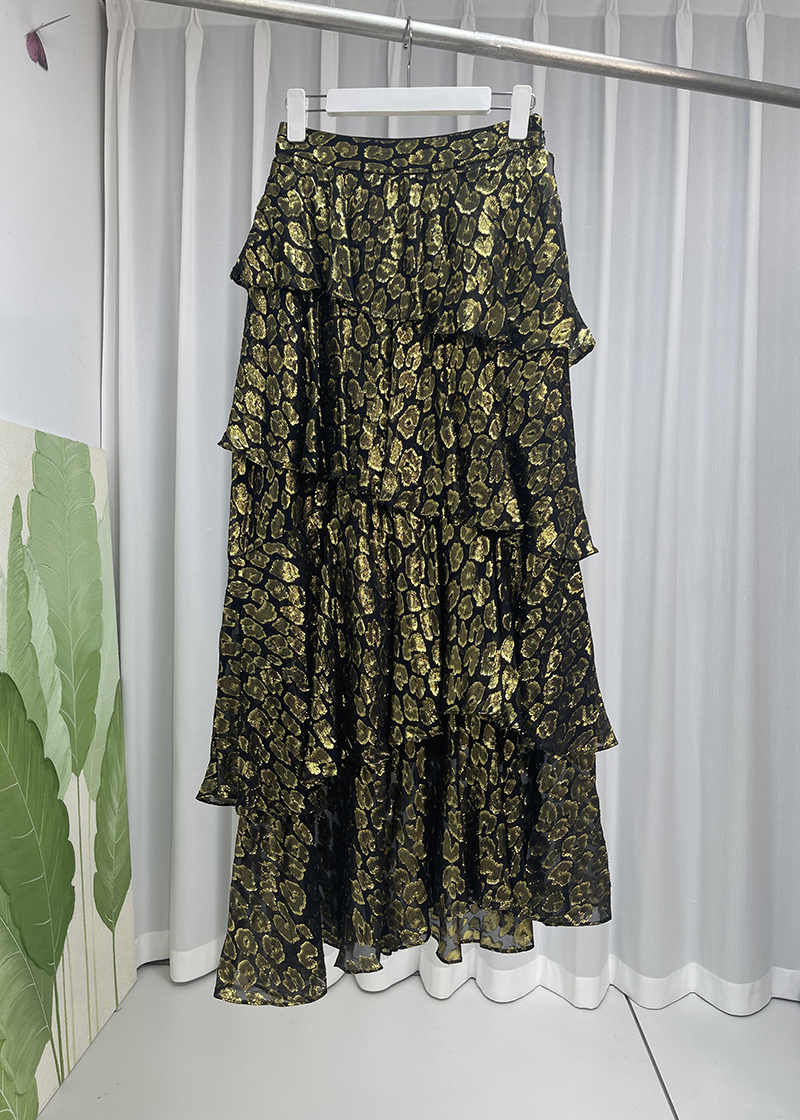 2025 summer The new Zhijin Hot stamping real silk skirt Medium and long term mulberry silk gorgeous Cake skirt Long skirts