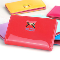 Female fashion Candy Color Short BUCKLE WALLET FRESH BOW TIE GIRL LACQUER LEATHER BRIGHT FACE LITTLE MONEY CLIP LEATHER CLIP