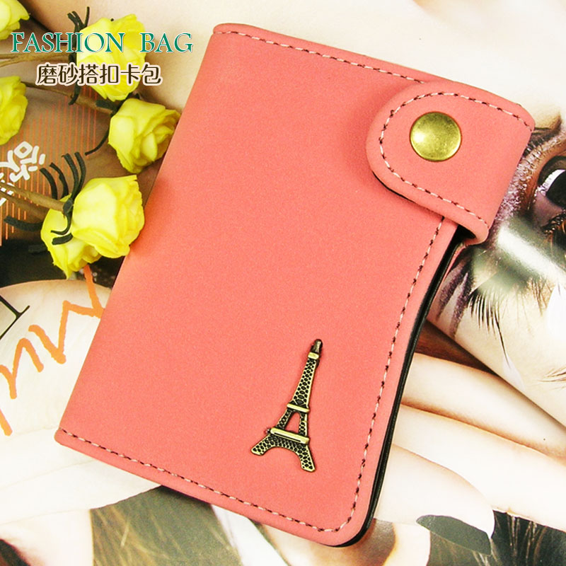 Female Fashion Small Clear New Candy Color Frosted Leather Clasp Card Bag Bright Face Small Bear Credit Card Cover Anti Magnetic Card Bag