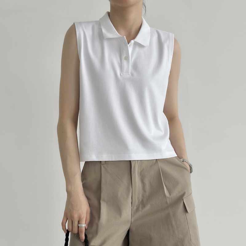 Roman Cotton Polo Collar Sleeveless Short T-Shirt for Women, Summer Back Seam Commuter Loose Tank Top Polo Shirt Crop Top Roman Cotton Polo Collar Sleeveless Short T-Shirt for Women, Summer Back Seam Commuter Loose Tank Top Polo Shirt Crop Top