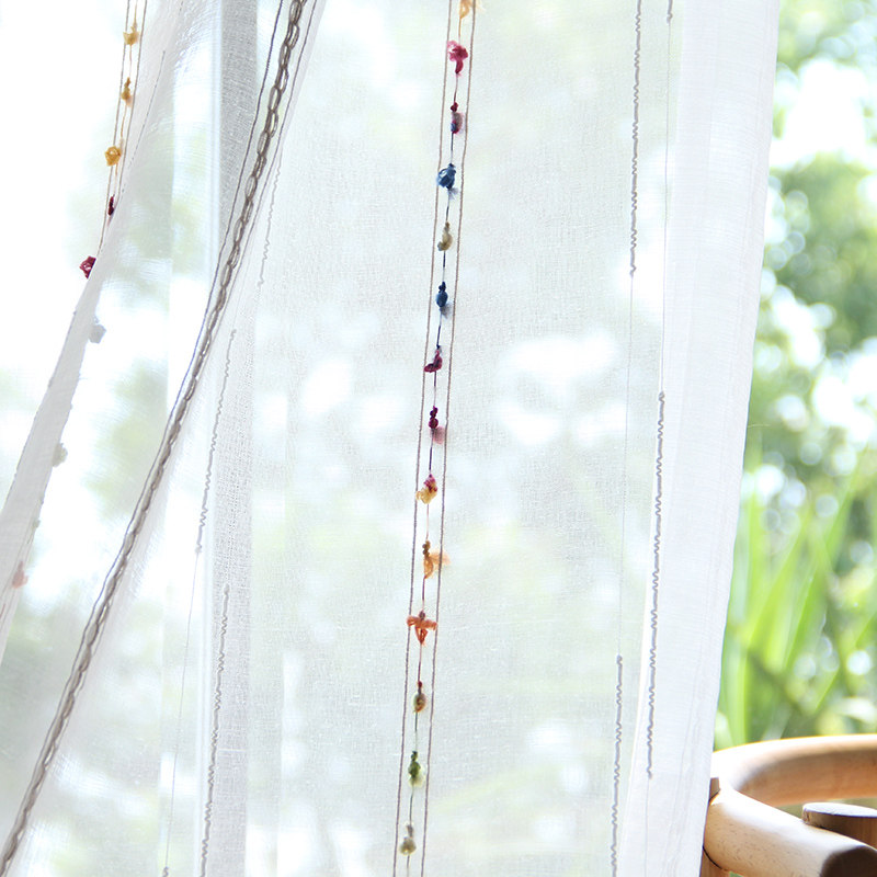 Couy Kuy Nordic Japanese Style Vertical Stripe Embroidered Yarn Curtain Living Room Bedroom Balcony Floating Window Curtain Customized