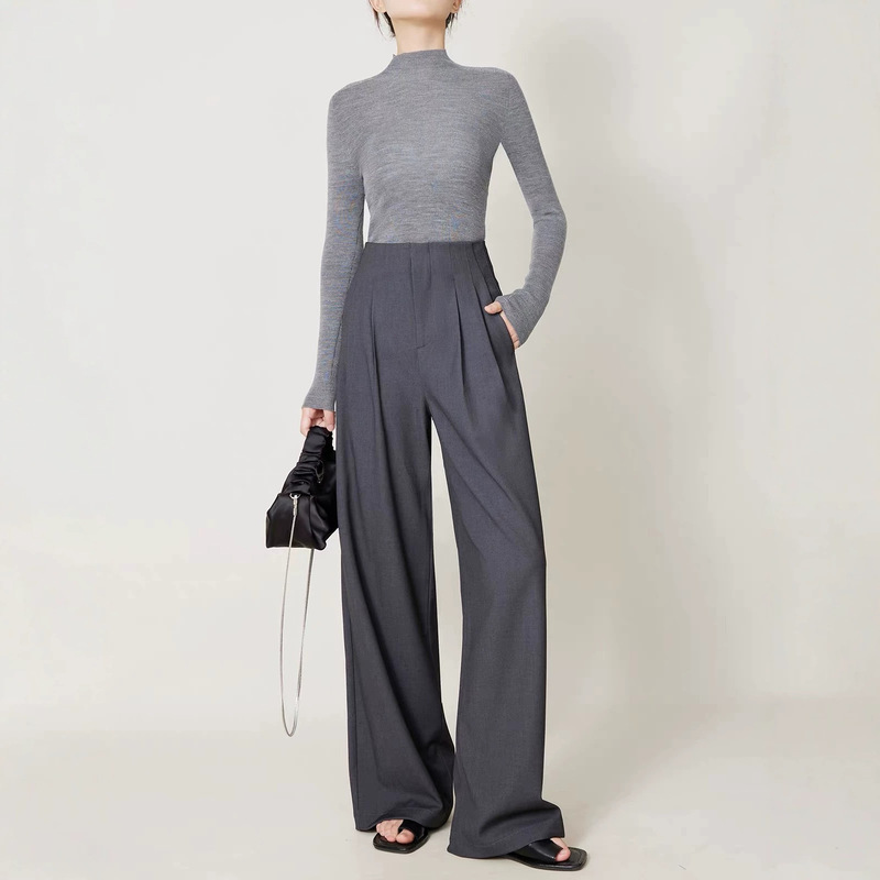 GOWK Cloud Velvet Weaving | Full Waistband Wide-Leg Pants with Built-In Waist Buckle for a High-End Relaxed Feel, Thin for Summer