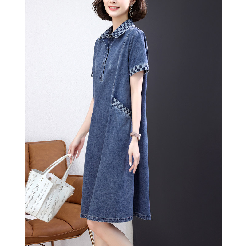 Denim Ocean Dress Women's Summer Moms High-end Exploits 2022 New Casual Big Size Size Fat Mm Foreign Pie Dress Thin